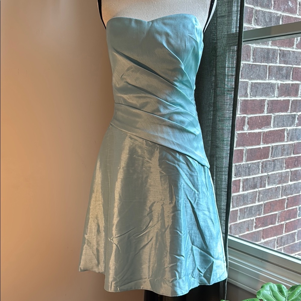 Light blue strapless Ruched Cocktail Dress
